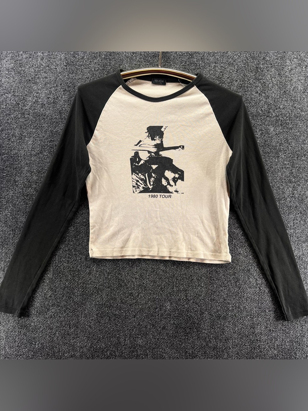 John Galt 1980 Tour Y2K Indie Raglan Crop Top Baseball Baby Tee Size XS Grunge